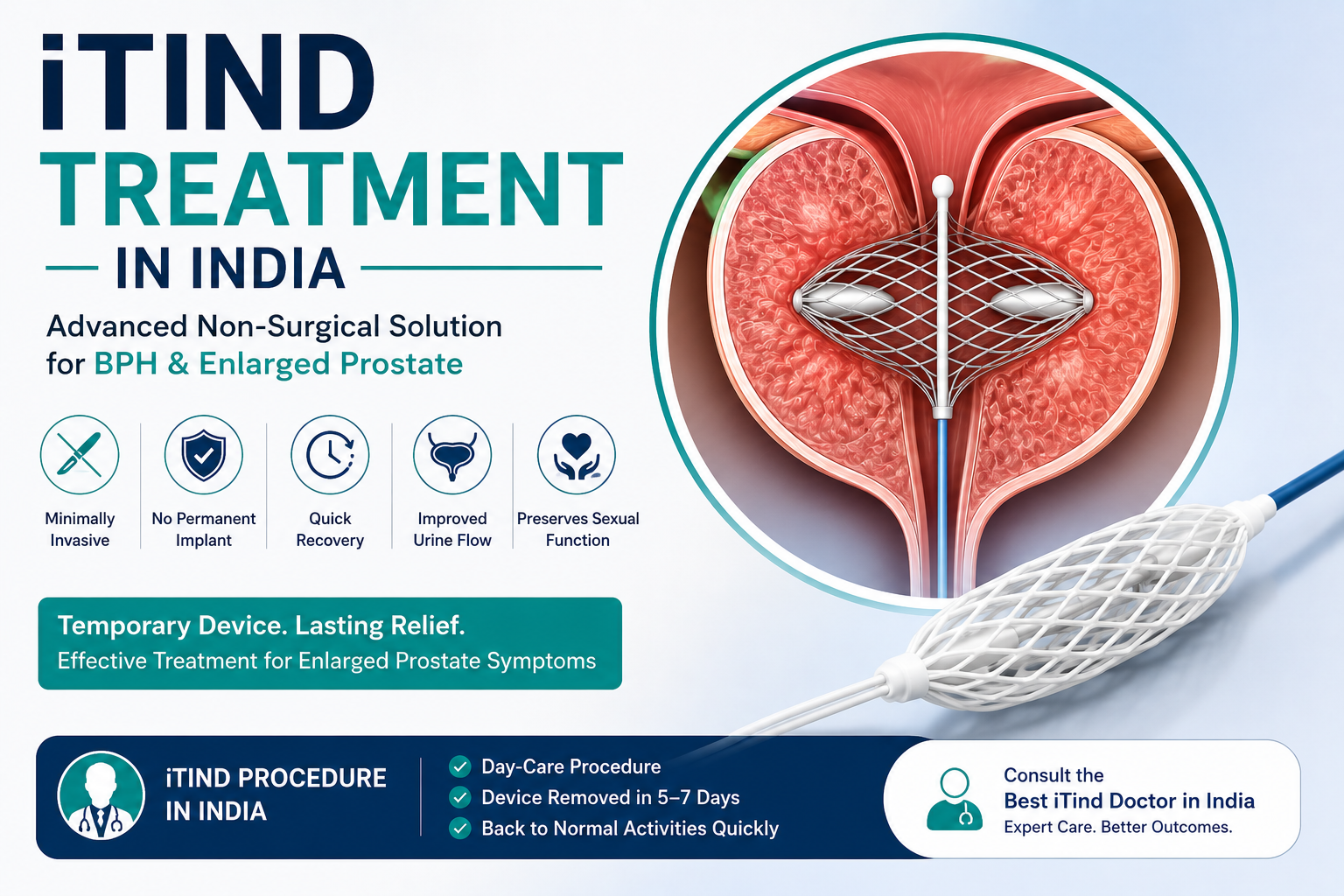 iTind treatment in India for BPH and enlarged prostate using a minimally invasive temporary device