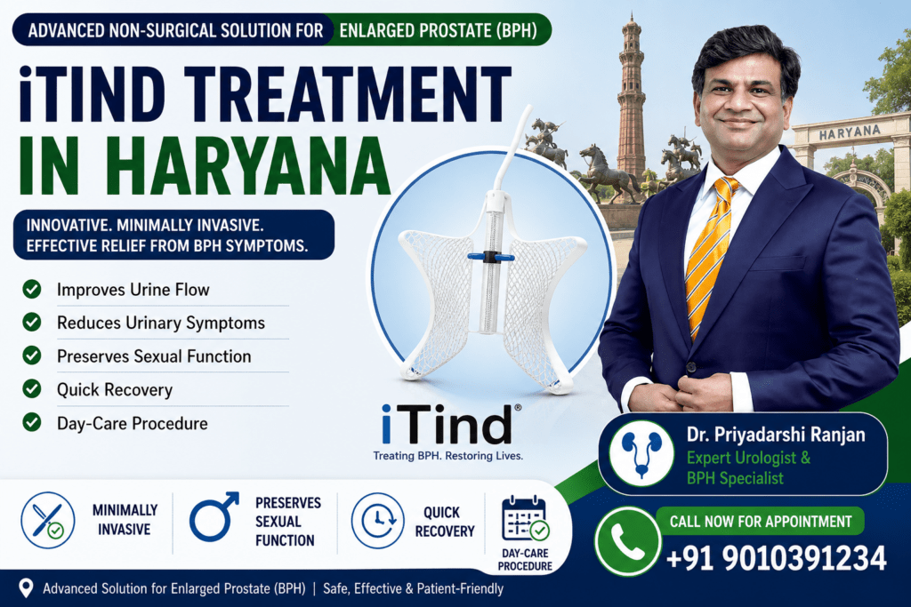 iTind Treatment in Haryana advanced non-surgical treatment for enlarged prostate BPH with minimally invasive procedure by Dr Priyadarshi Ranjan